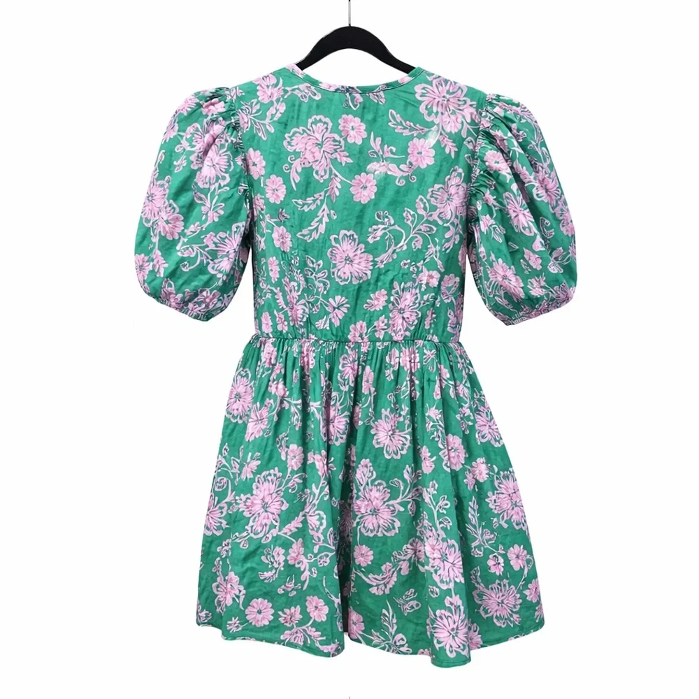 NEW XiRENA Audie Green Pink Floral Mini Dress Cottagecore Coquette Puff Sleeves